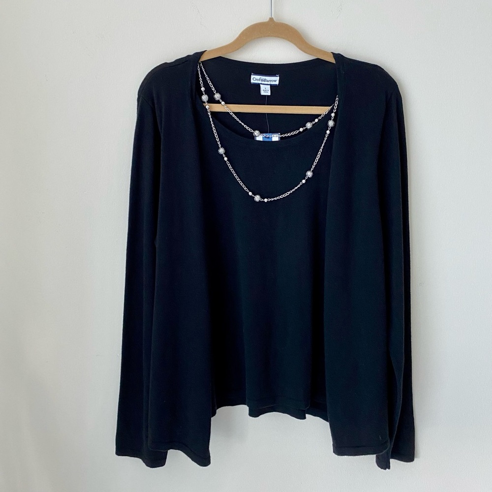 Black Sweater with attached cardigan and necklace